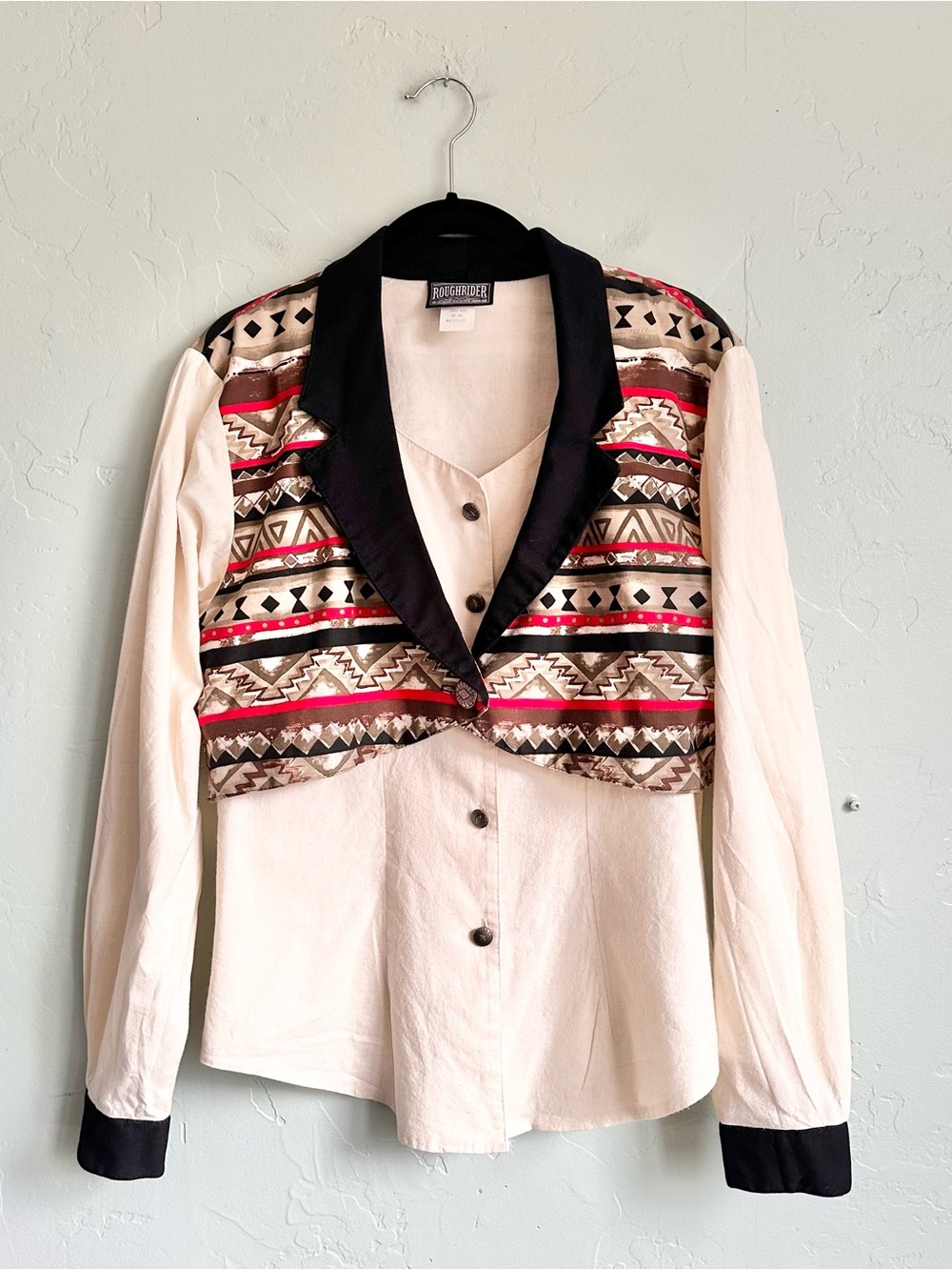 Vintage Roughrider Women Button Up Shirt Vest Southwest Western Cowgirl Aztec M‎